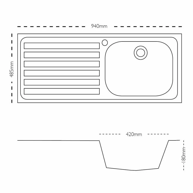 Carron Phoenix Unisink 1SD 1 Bowl Stainless Steel Kitchen Sink - Left Hand Drainer - 101.0065.948 - Image 2