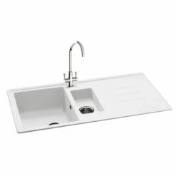 Carron Phoenix Debut 150 1.5 Bowl Granite Kitchen Sink - Polar White - 114.0201.155