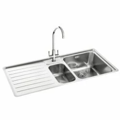 Carron Phoenix Atoll 150 1.5 Bowl Stainless Steel Kitchen Sink - Left Hand Drainer - 127.0576.503