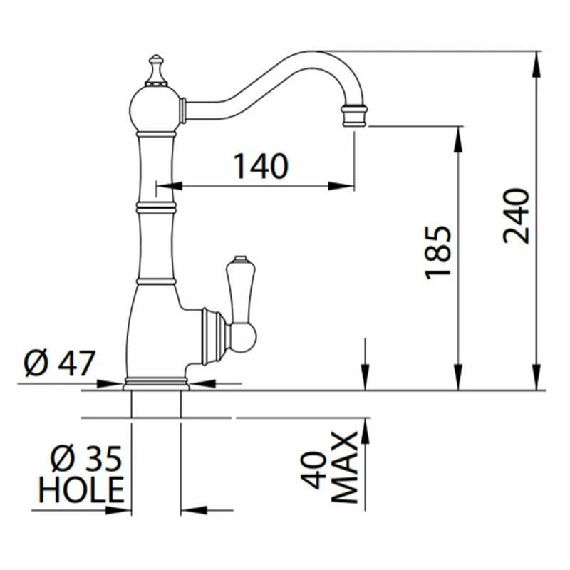 Perrin & Rowe Hot Water Kitchen Tap - Chrome - 1323CP - Image 4