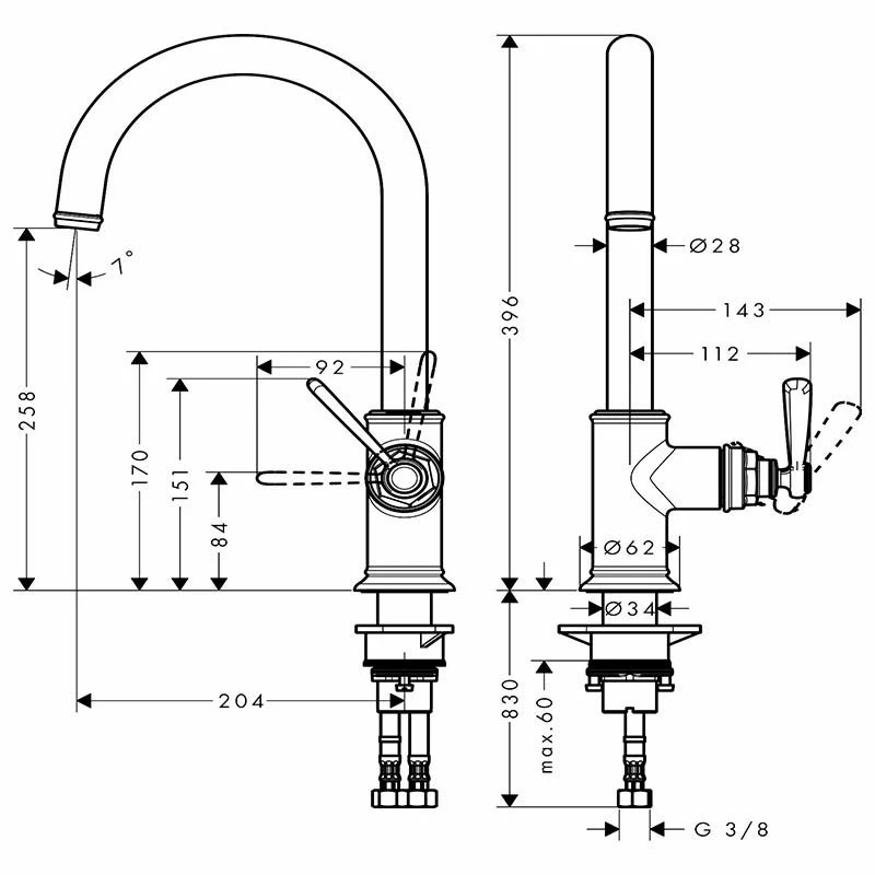 AXOR Montreux Single Lever Kitchen Mixer Tap 260 With Swivel Spout - Brushed Black Chrome - 16580340 - Image 2