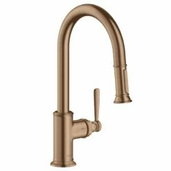 AXOR Montreux Single Lever Kitchen Mixer Tap 180 With Pull Out Spray - Brushed Red Gold - 16581310