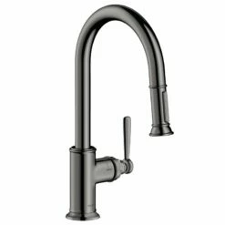AXOR Montreux Single Lever Kitchen Mixer Tap 180 With Pull Out Spray - Polished Black Chrome - 16581330
