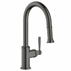 AXOR Montreux Single Lever Kitchen Mixer Tap 180 With Pull Out Spray - Brushed Black Chrome - 16581340