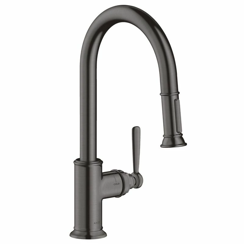 AXOR Montreux Single Lever Kitchen Mixer Tap 180 With Pull Out Spray - Brushed Black Chrome - 16581340