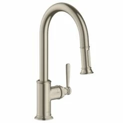 AXOR Montreux Single Lever Kitchen Mixer Tap 180 With Pull Out Spray - Brushed Nickel - 16581820