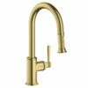 AXOR Montreux Single Lever Kitchen Mixer Tap 180 With Pull Out Spray - Brushed Brass - 16581950