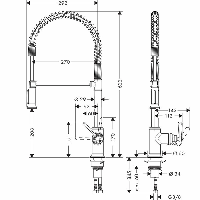AXOR Montreux Single Lever Kitchen Mixer Tap 210 Semi-Pro Eco - Chrome - 16585000 - Image 2
