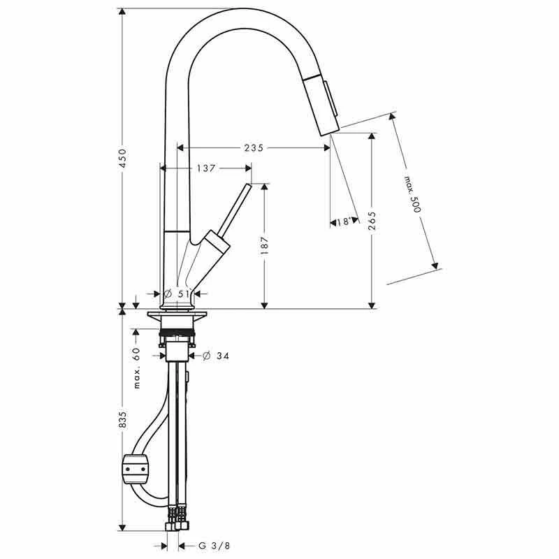 Axor Starck Single Lever Kitchen Mixer 270 With Pull-Out Spray - Brushed Brass - 10821950 - Image 2