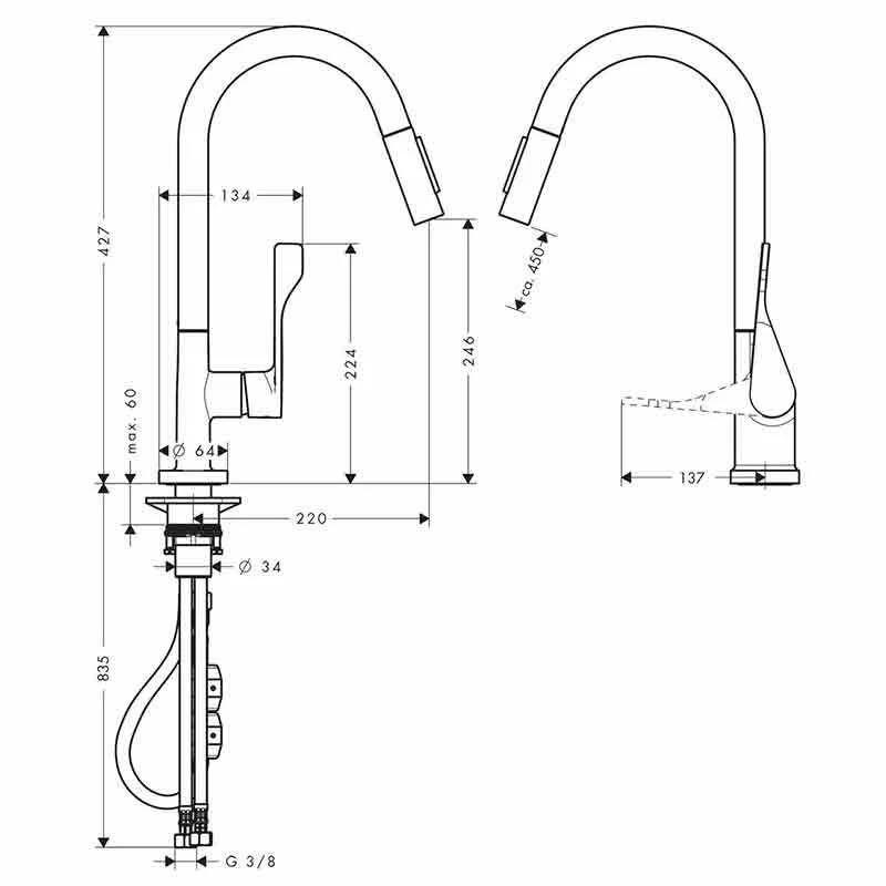 Axor Citterio Single Lever Kitchen Mixer 250 With Pull-Out Spray Eco - Chrome - 39832000 - Image 2