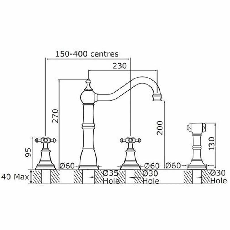 Perrin & Rowe Alsace Kitchen Mixer Tap With Crosshead Handles - Chrome - 4775CP - Image 2