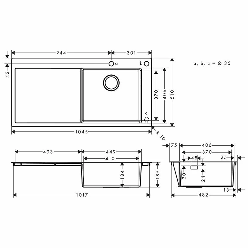 Hansgrohe S717-F450 Built-in Kitchen Sink 450 With Drainboard Left - Stainless Steel - 43307800 - Image 2