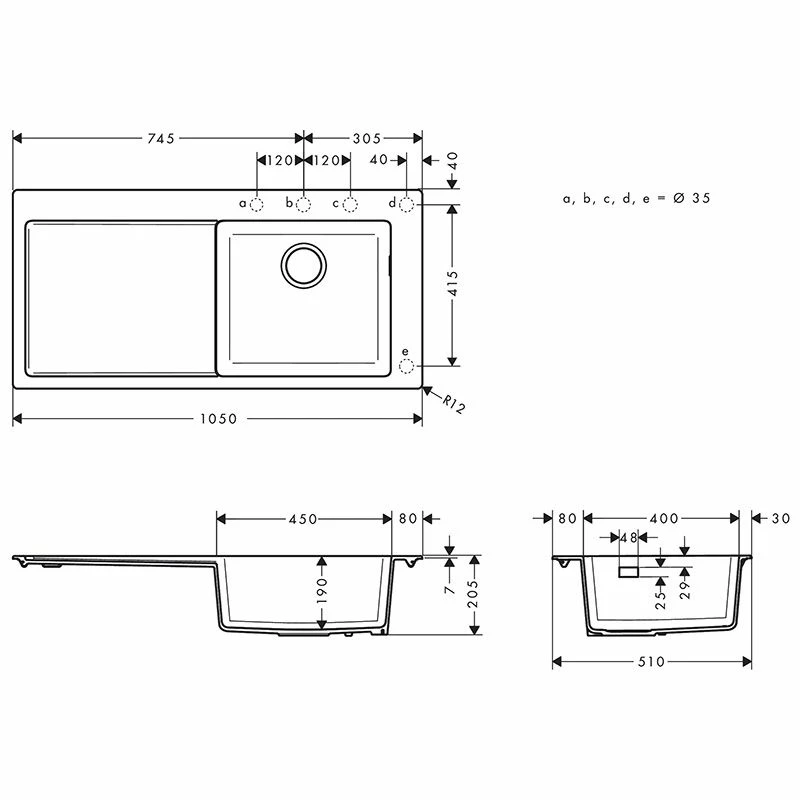Hansgrohe S514-F450 Built-in Kitchen Sink 450 With Drainboard Left - Graphite Black - 43314170 - Image 2