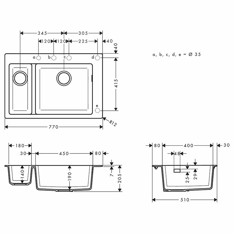 Hansgrohe S510-F635 Built-in Kitchen Sink 180/450 - Stone Grey - 43315290 - Image 2