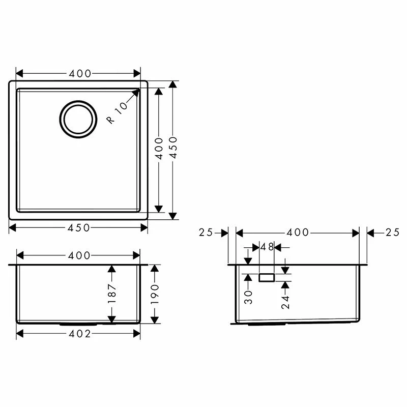 Hansgrohe S719-U400 Undermount Kitchen Sink 400 - Stainless Steel - 43425800 - Image 2