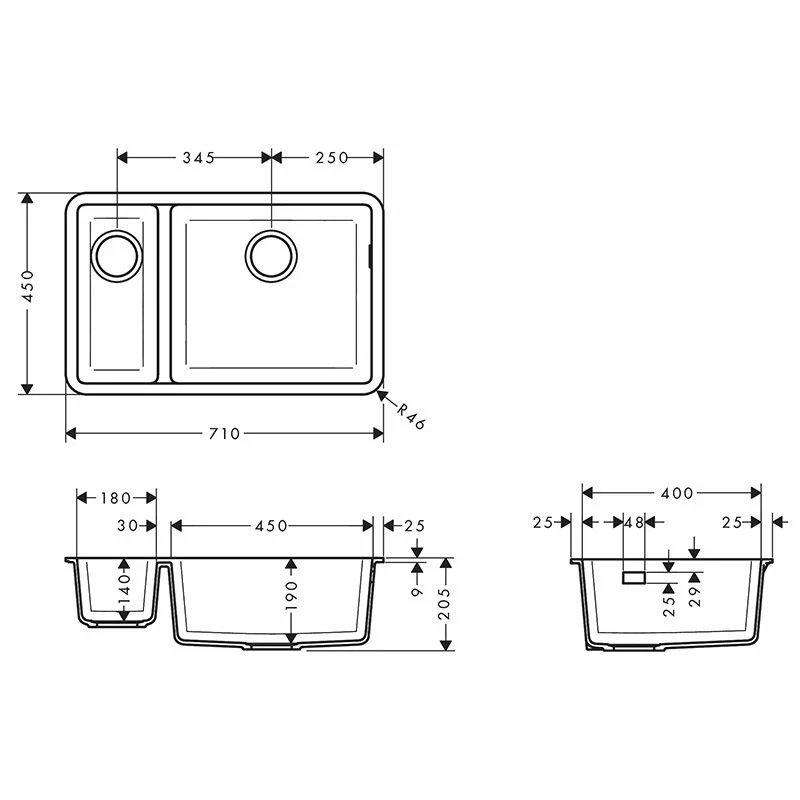 Hansgrohe S510-U635 Undermount Kitchen Sink 180/450 - Concrete Grey - 43433380 - Image 2
