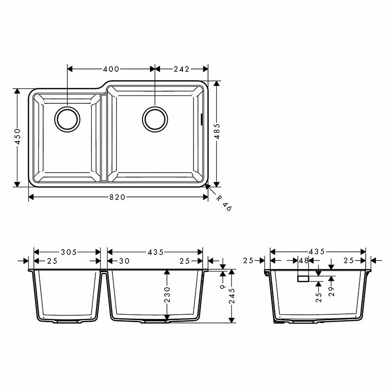 Hansgrohe S510-U760 Undermount Kitchen Sink 305/435 - Graphite Black - 43436170 - Image 2