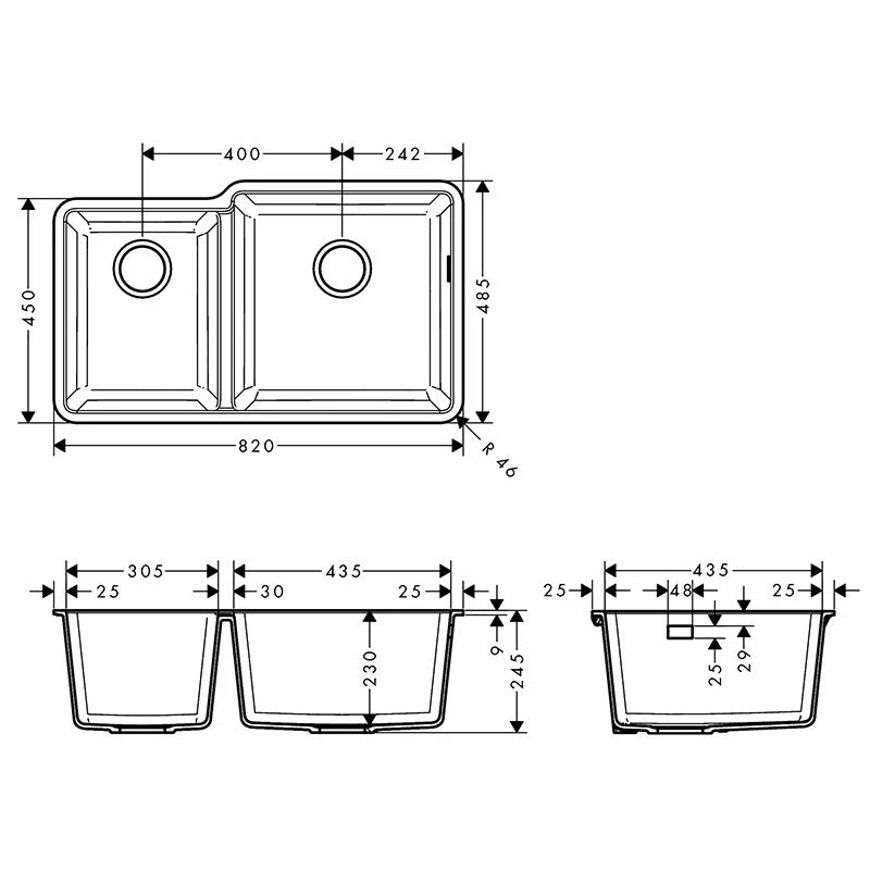 Hansgrohe S510-U760 Undermount Kitchen Sink 305/435 - Stone Grey - 43436290 - Image 2