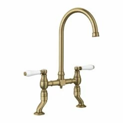 Blanco VICUS Bridge Twin Lever Swivel Spout Galvanic Kitchen Tap - Brushed Brass - 524282