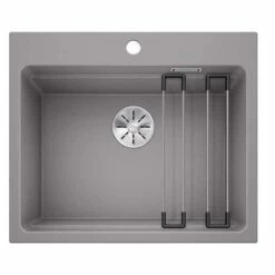 Blanco ETAGON 6 Silgranit 1 Bowl Inset Kitchen Sink With Manual InFino Waste - Alumetallic - 524541
