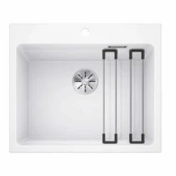 Blanco ETAGON 6 Silgranit 1 Bowl Inset Kitchen Sink With Manual InFino Waste - White - 524543