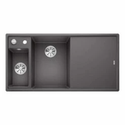 Blanco AXIA III 6 S LH Silgranit 1.5 Bowl Inset Kitchen Sink With Drain Remote Control - Rock Grey - 524654