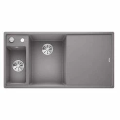 Blanco AXIA III 6 S LH Silgranit 1.5 Bowl Inset Kitchen Sink With Drain Remote Control - Alumetallic - 524655
