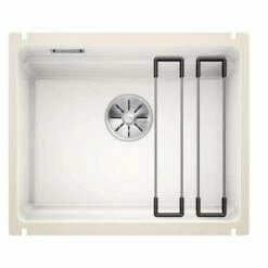 Blanco ETAGON 500-U Ceramic PuraPlus 1 Bowl Undermount Kitchen Sink With Manual InFino Waste - Crystal White - 525149