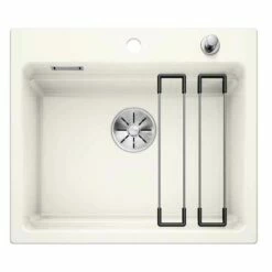 Blanco ETAGON 6 Ceramic PuraPlus 1 Bowl Inset Kitchen Sink With Drain Remote Control - Crystal White - 525156