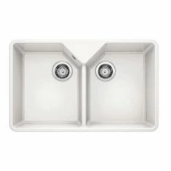 Blanco VILLAE Farmhouse Ceramic 2 Bowl Kitchen Sink - Crystal White - 525164