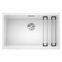 Blanco ETAGON 700-U Silgranit 1 Bowl Undermount Kitchen Sink With Manual InFino Waste - White - 525171
