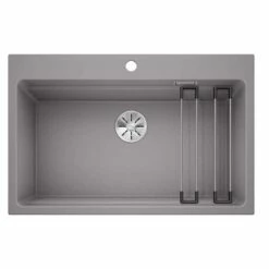 Blanco ETAGON 8 Silgranit 1 Bowl Inset Kitchen Sink With Manual InFino Waste - Alumetallic - 525189