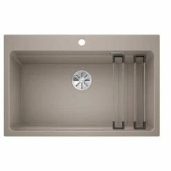 Blanco ETAGON 8 Silgranit 1 Bowl Inset Kitchen Sink With Manual InFino Waste - Tartufo - 525194