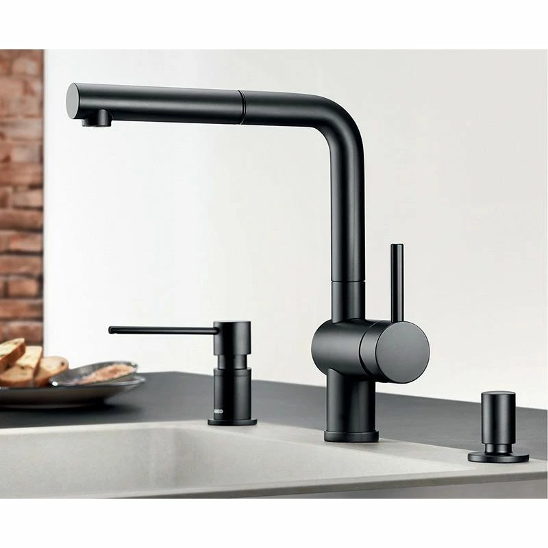 Blanco LINUS-S Single Lever Pull-Out Handset Special Colour Kitchen Tap - Matt Black - 525807 - Image 2