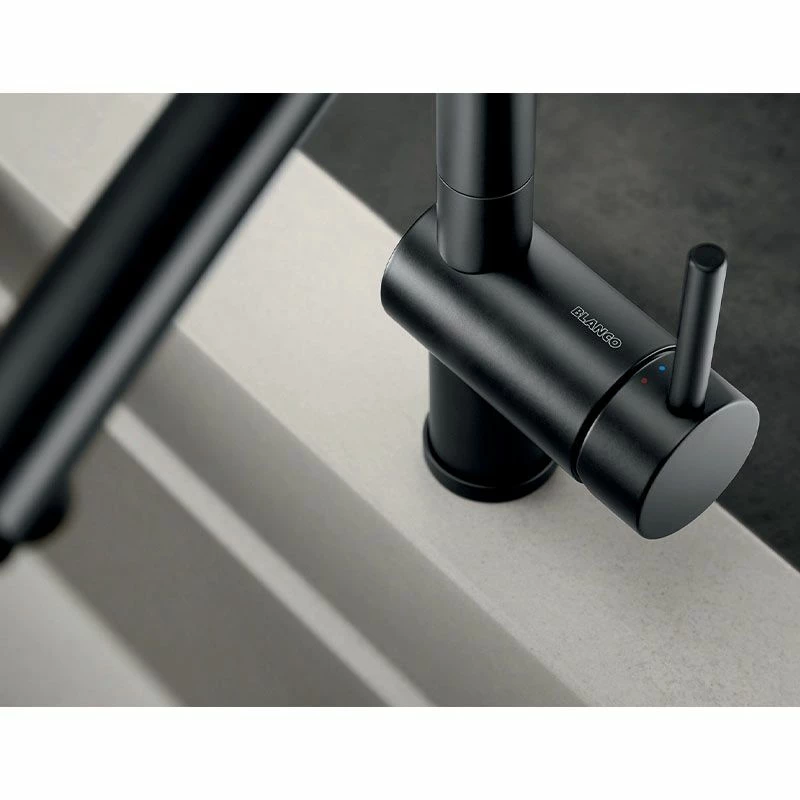 Blanco LINUS-S Single Lever Pull-Out Handset Special Colour Kitchen Tap - Matt Black - 525807 - Image 3