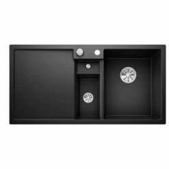 Blanco COLLECTIS 6 S RH Silgranit 1.5 Bowl Inset Kitchen Sink With Drain Remote Control - Black - 525866