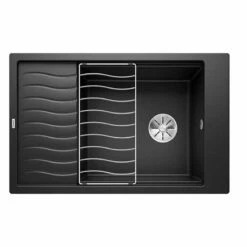 Blanco ELON XL 6 S Reversible Silgranit 1 Bowl Inset Kitchen Sink With Manual InFino Waste - Black - 525883
