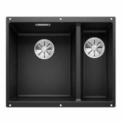 Blanco SUBLINE 430/270-U LH Silgranit 1.5 Bowl Undermount Kitchen Sink With Manual InFino Waste - Black - 525985