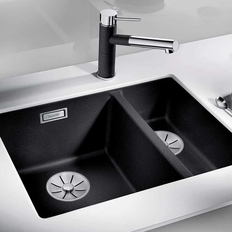 Blanco SUBLINE 430/270-U LH Silgranit 1.5 Bowl Undermount Kitchen Sink With Manual InFino Waste - Black - 525985 - Image 5