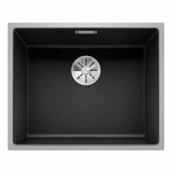 Blanco SUBLINE 500-IF SteelFrame Silgranit 1 Bowl Inset Kitchen Sink With Manual InFino Waste - Black - 525997