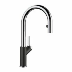 Blanco CARENA-S Vario Pull-Out Spray Silgranit-Look Dual Finish Kitchen Tap - Black/Chrome - 526172