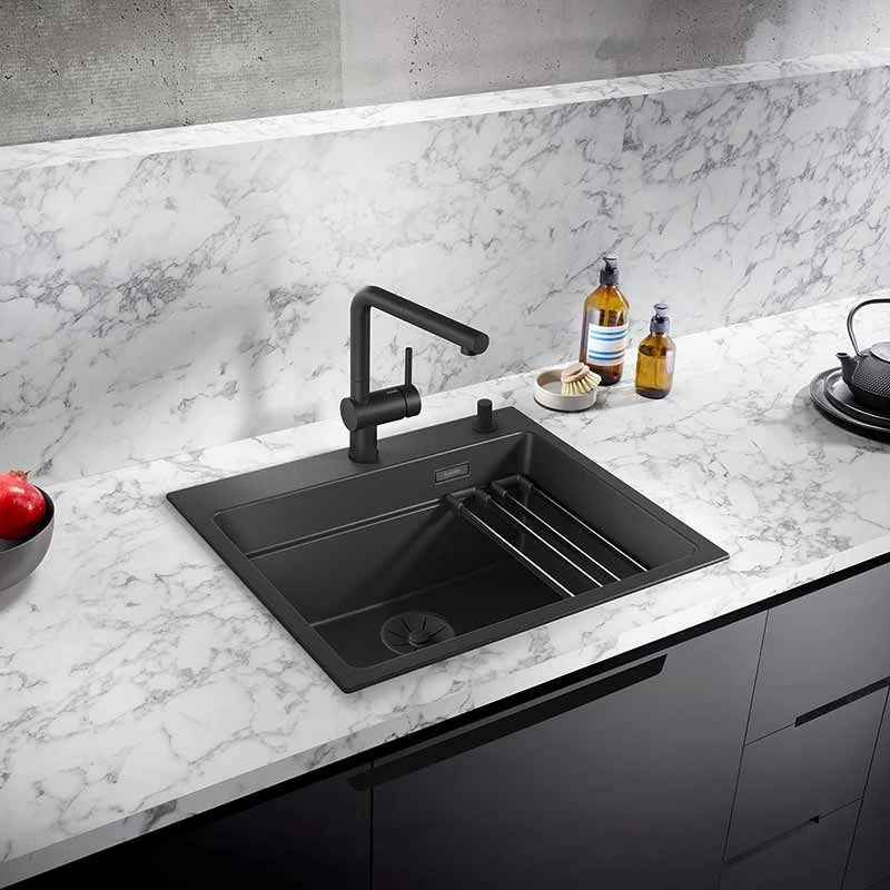 Blanco ETAGON 6 Black Edition Silgranit 1 Bowl Inset Kitchen Sink With Drain Remote Control - Black - 526339 - Image 5