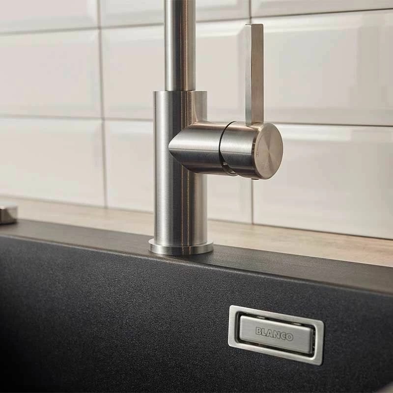 Blanco JANDORA High Arched J-Shaped Spout Solid Kitchen Tap - Brushed Stainless Steel - 526615 - Image 4