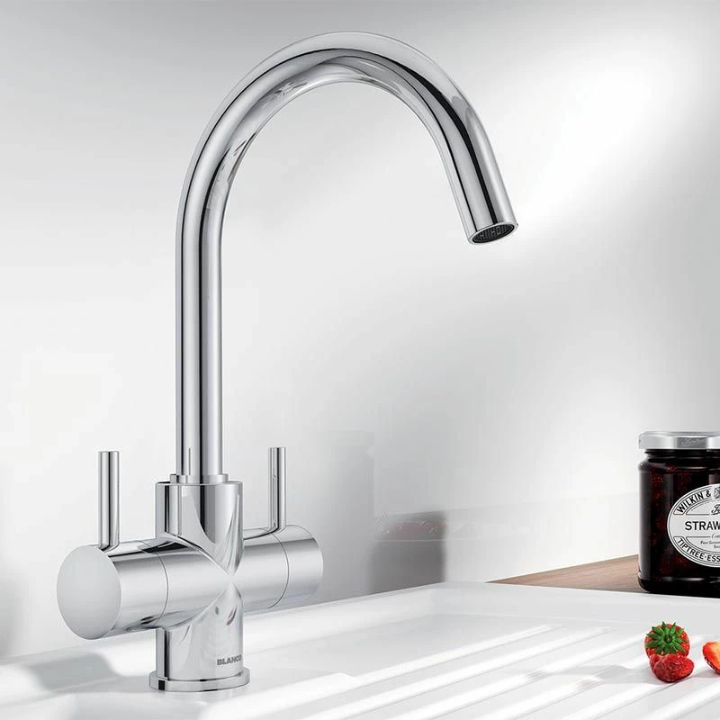 Blanco CAMIA Twin Lever High C-Shaped Spout Special Colour Kitchen Tap - Black Matt - 526669 - Image 2