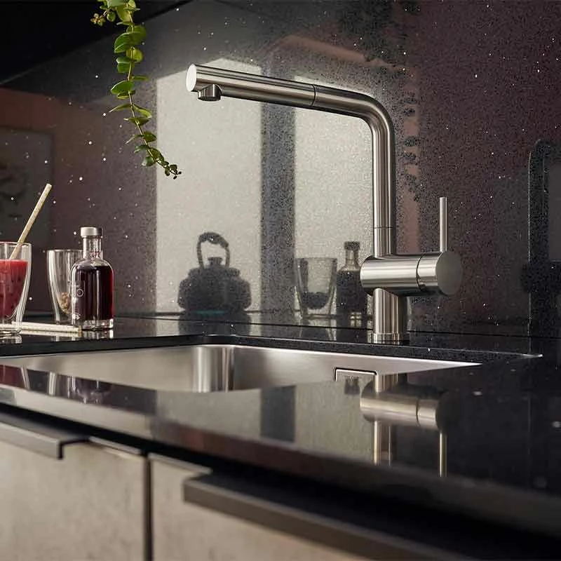 Blanco LINUS-S Single Lever Pull-Out Handset PVD Steel Kitchen Tap - Satin Gold - 526684 - Image 2