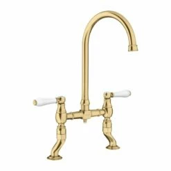 Blanco VICUS Bridge Twin Lever Swivel Spout PVD Steel Kitchen Tap - Satin Gold - 526690