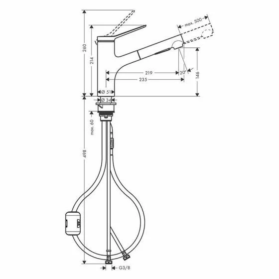 Hansgrohe Zesis M33 2jet Pull Out Spray Single Lever Kitchen Mixer - Stainless Steel - 74800800 - Image 2