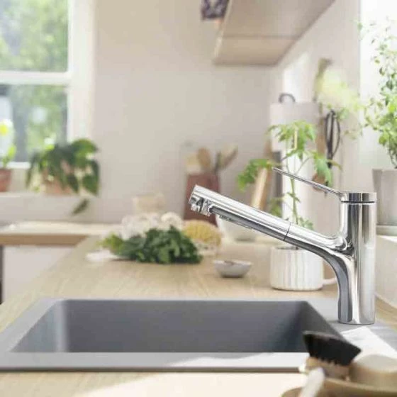 Hansgrohe Zesis M33 2jet Pull Out Spray Single Lever Kitchen Mixer - Stainless Steel - 74800800 - Image 3