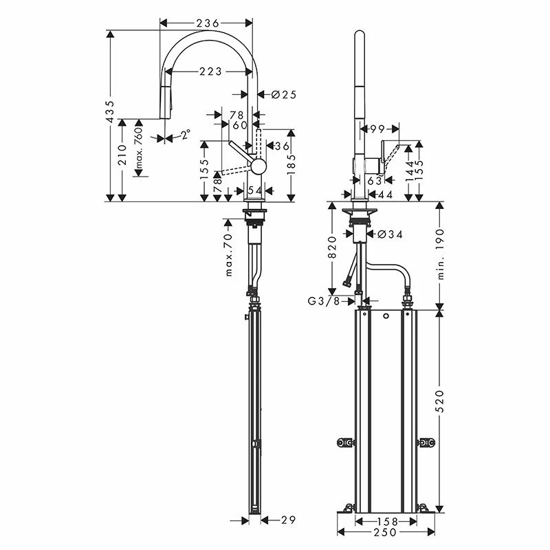 Hansgrohe Talis M54 Single Lever Kitchen Mixer 210, Pull-Out Spray, 2jet, SBox - Stainless Steel - 72801800 - Image 2