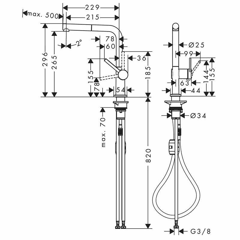 Hansgrohe Talis M54 Single Lever Kitchen Mixer 270, Eco, Pull-Out Spout, 1jet - Chrome - 72845000 - Image 2